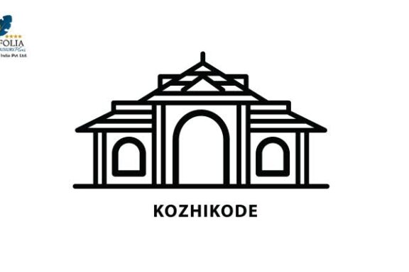 Line drawing of a building with Kozhikode text below