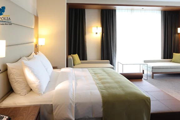 Luxury hotel room interior with modern elegant furnishings